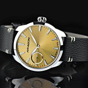 NEW! ARAGON Manual Wind Watch Caprice Desert Sand Gold 44mm Mechanical A494SAN